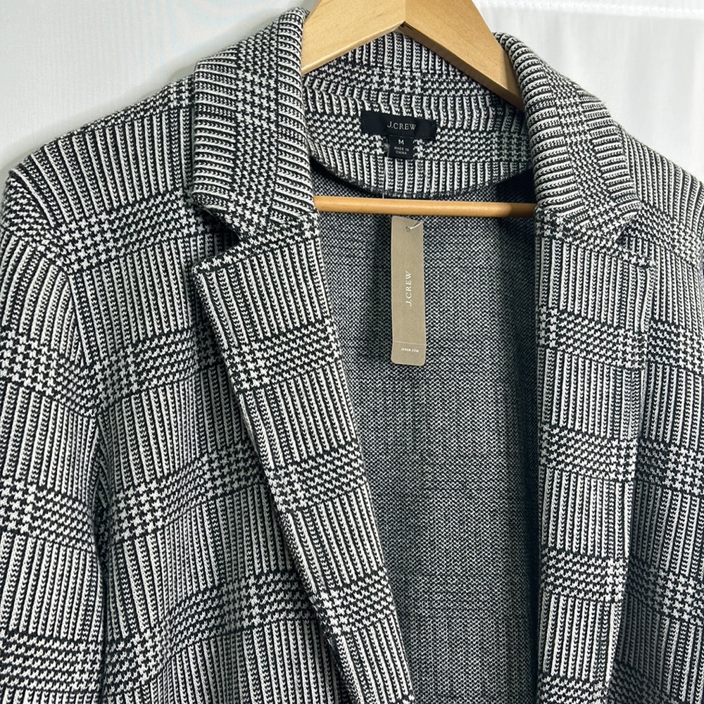 J. Crew Sophie open front glen plaid knit cotton wool pocketed blazer NWT - Picture 3 of 10